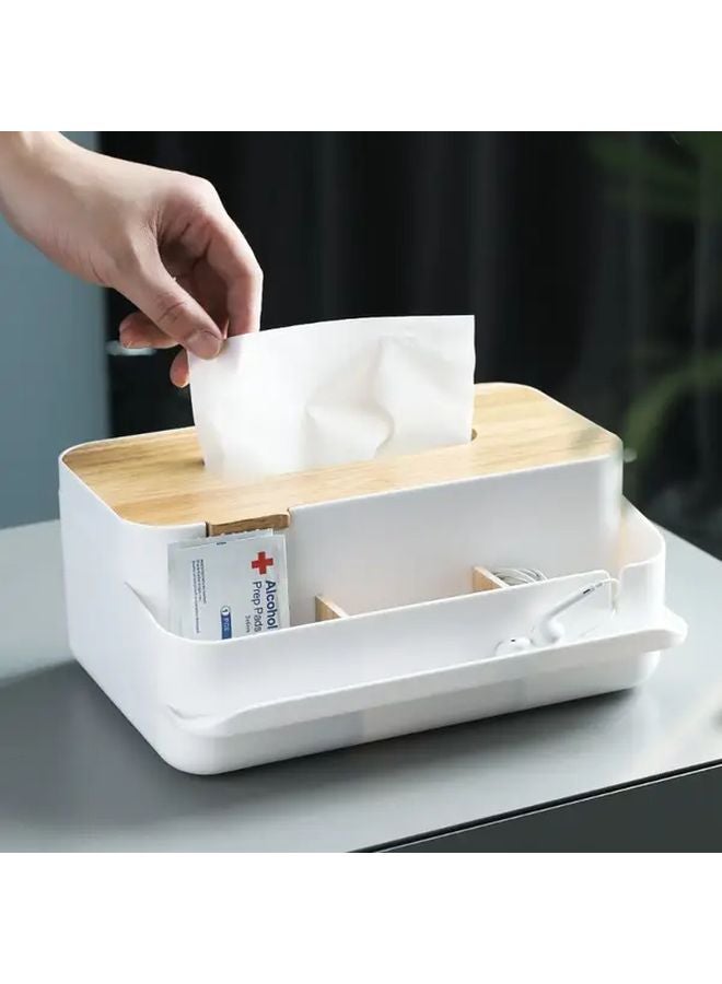 White Wooden Tissue Box Storage Organizer 24x18x10 for Living Room Bedroom Kitchen - Image 3
